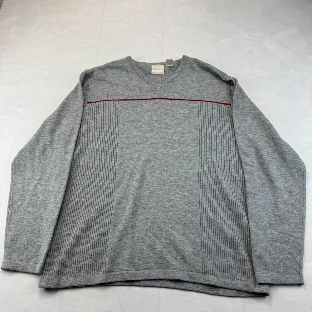 CRB Khakis Sweater Mens Medium Gray Heather Ribbed Merino Wool V-Neck Pullover